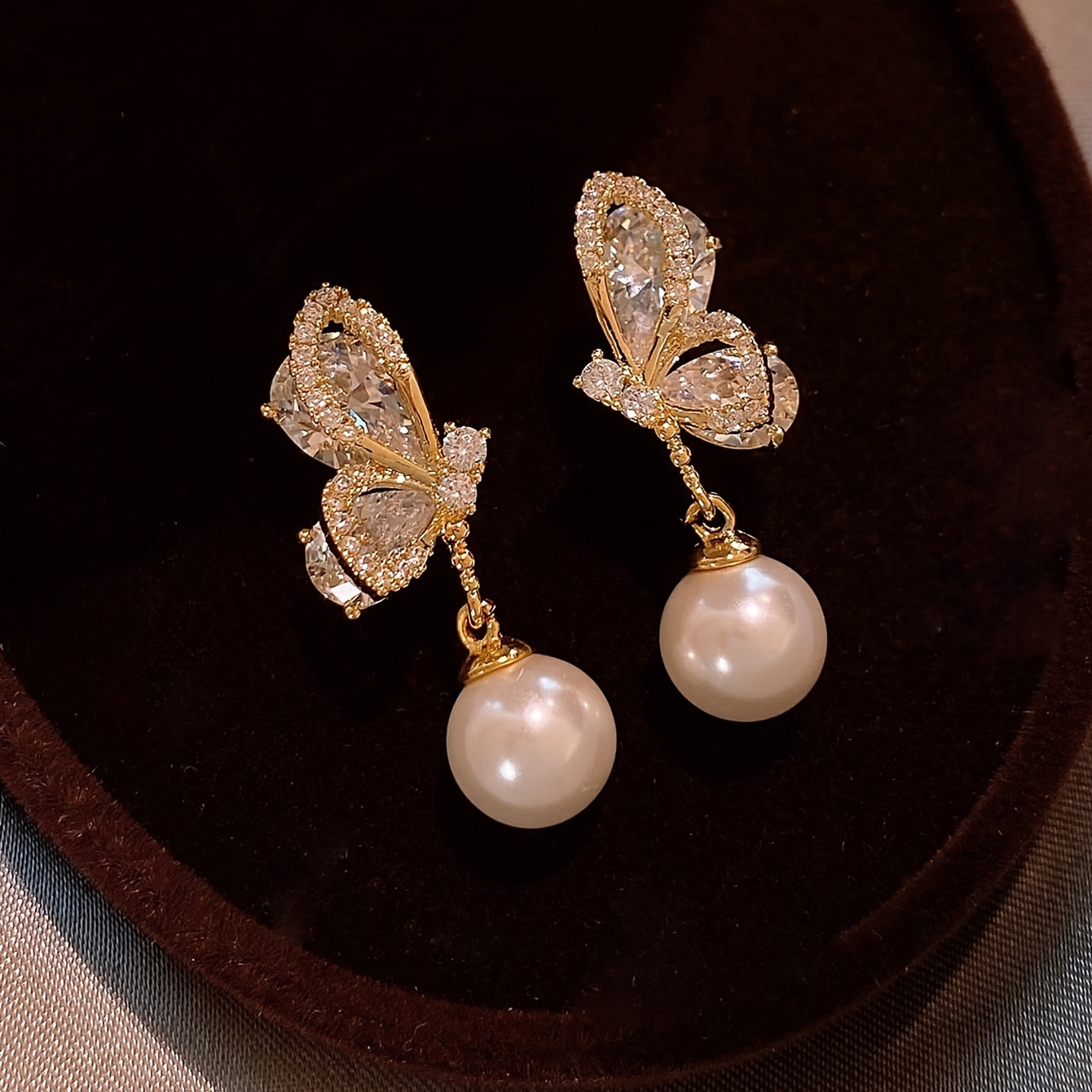 Elegant Butterfly Design Copper Alloy Cubic Zirconia Earrings